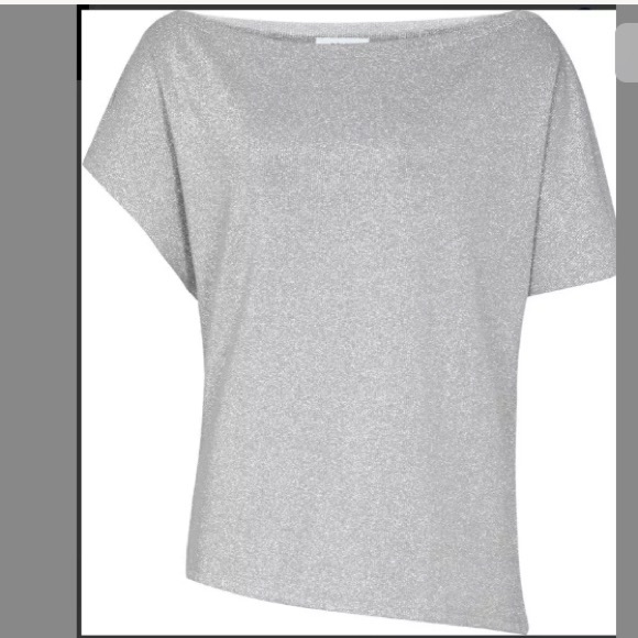 REISS Short Sleeve Metallic Silver Top - Picture 3 of 8